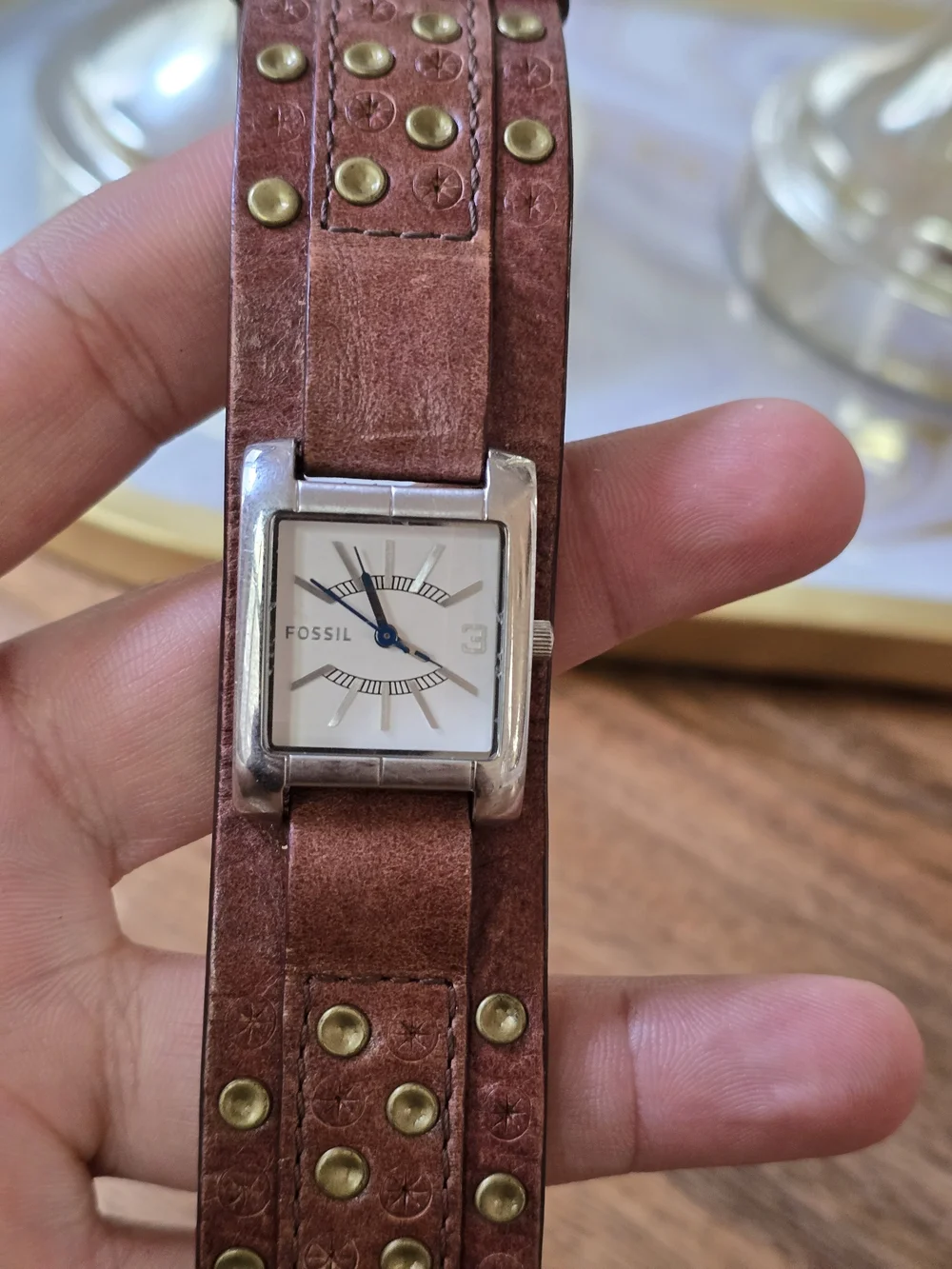 Fossil Women's Brown Studded Leather Cuff Watch